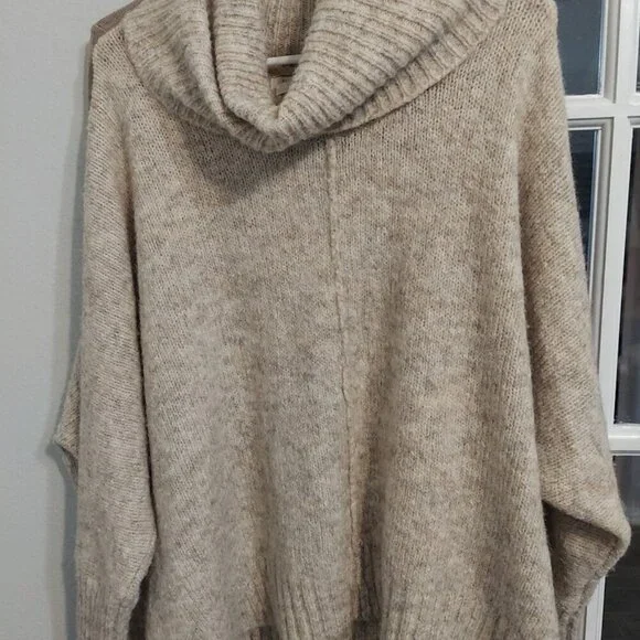KAISLEY Scandi Neutral Heathered Cowl Turtleneck Boho Oversized Sweater Sz S - Picture 10 of 12